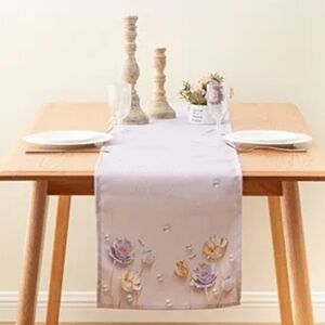 Lianvin 3D Modern Design Beige Floral 13" X 72", Table Runner
